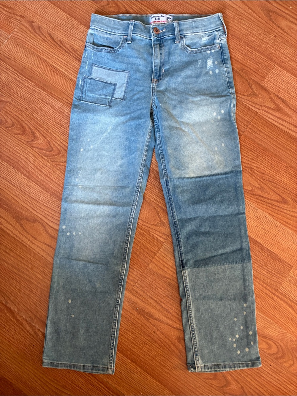 abercrombie kids light blue high rise ankle straight-leg jeans